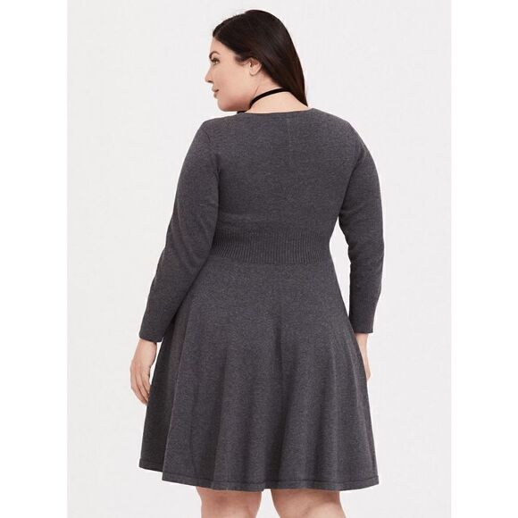 Torrid Charcoal Gray Mini Sweater Long Sleeve Lace-Up Dress, 00 M/10 - Picture 9 of 10